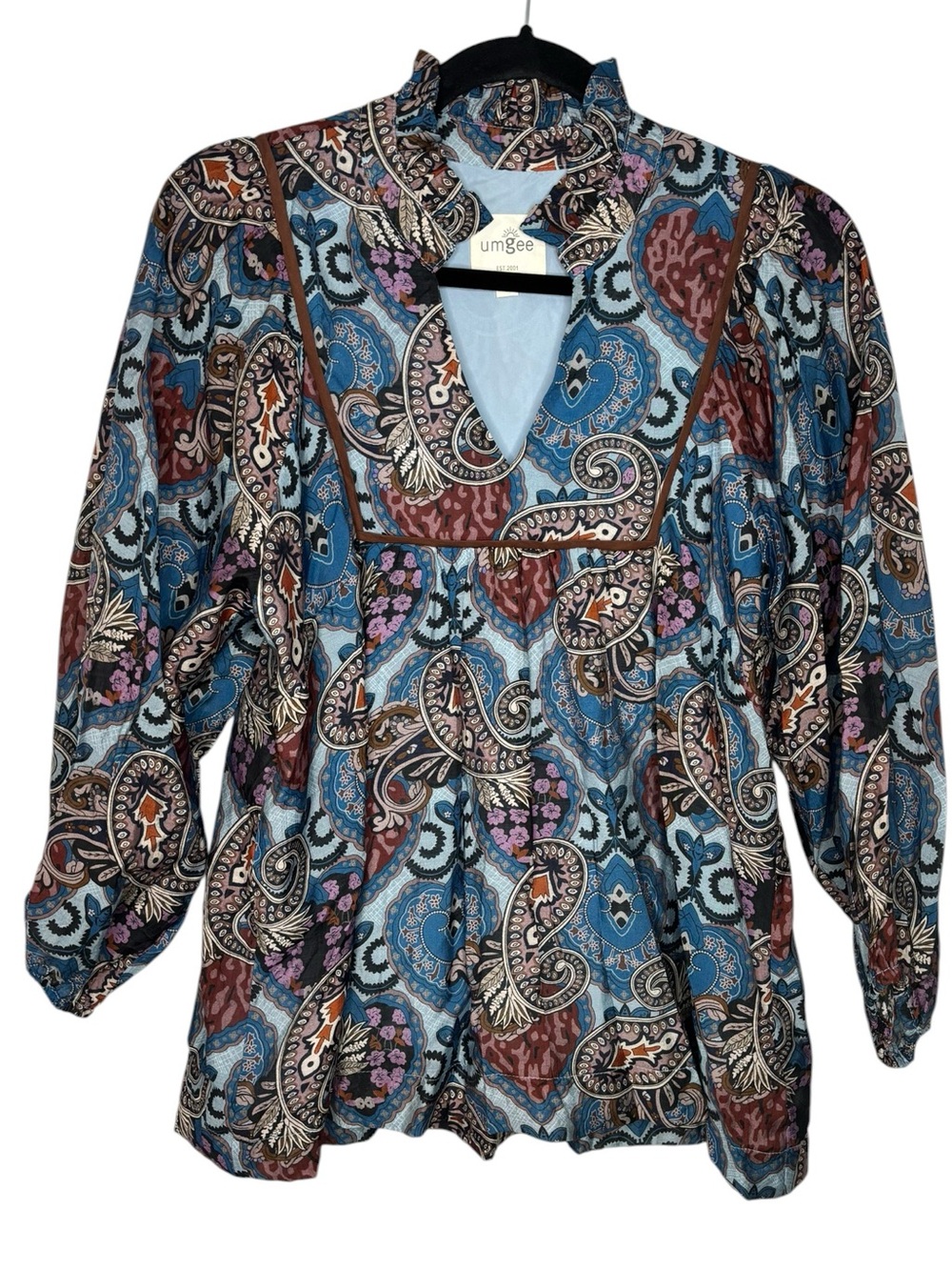 Umgee Boho V Neck Paisley Multi Print V Neck Blouse Lined Size Small Casual